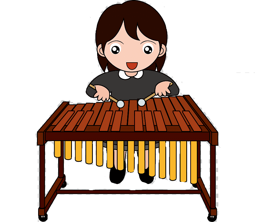 La imagen es un dibujo de una niña tocando una marimba